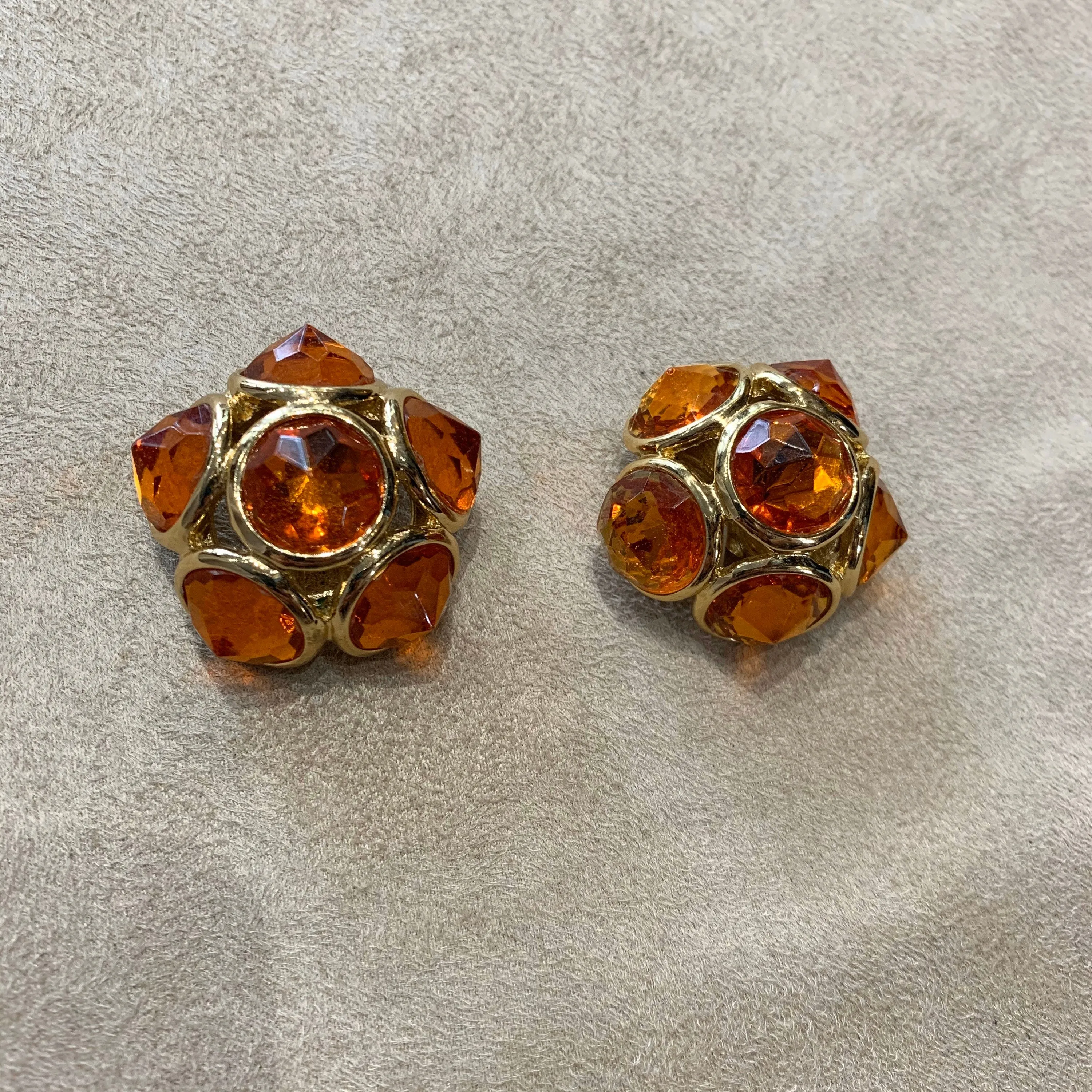 Vintage Yves Saint Laurent earrings YSL Amber Crystal Glass Clip on
