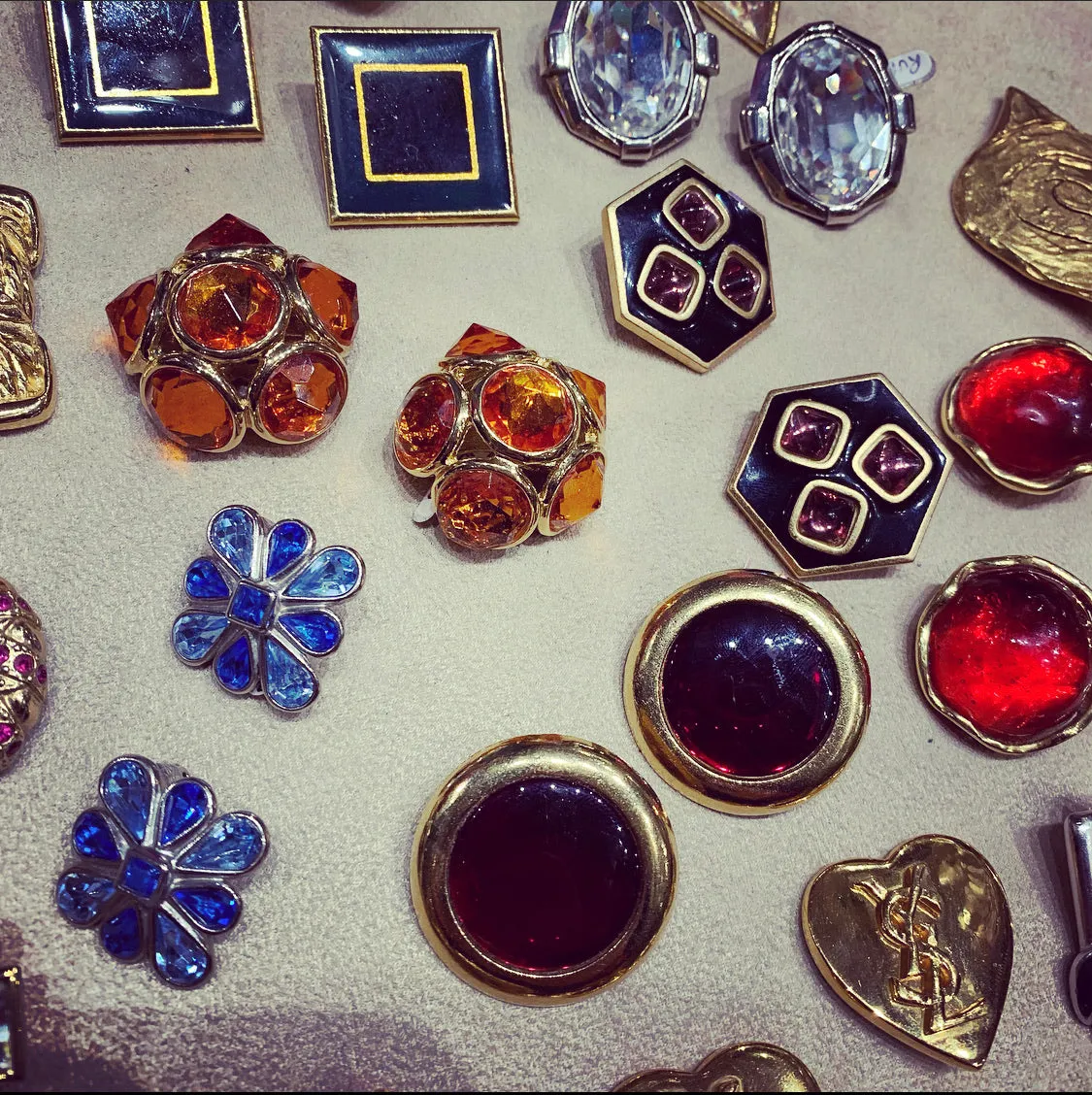 Vintage Yves Saint Laurent earrings YSL Amber Crystal Glass Clip on