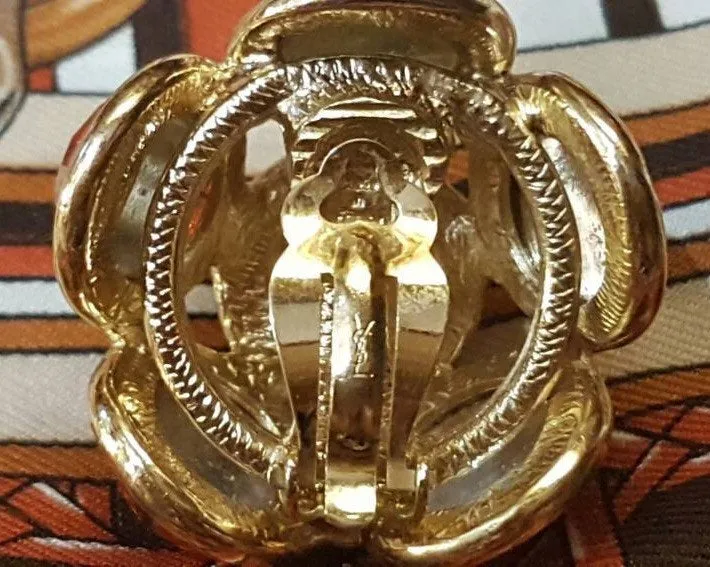 Vintage Yves Saint Laurent earrings YSL Amber Crystal Glass Clip on