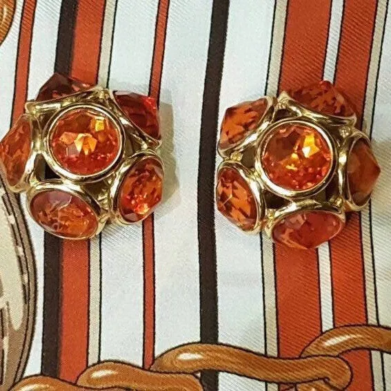 Vintage Yves Saint Laurent earrings YSL Amber Crystal Glass Clip on