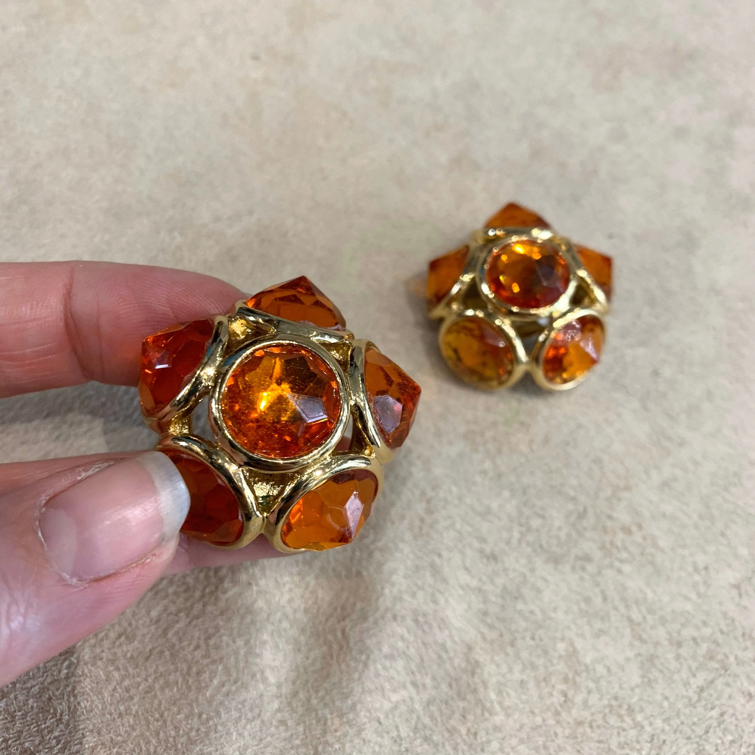 Vintage Yves Saint Laurent earrings YSL Amber Crystal Glass Clip on