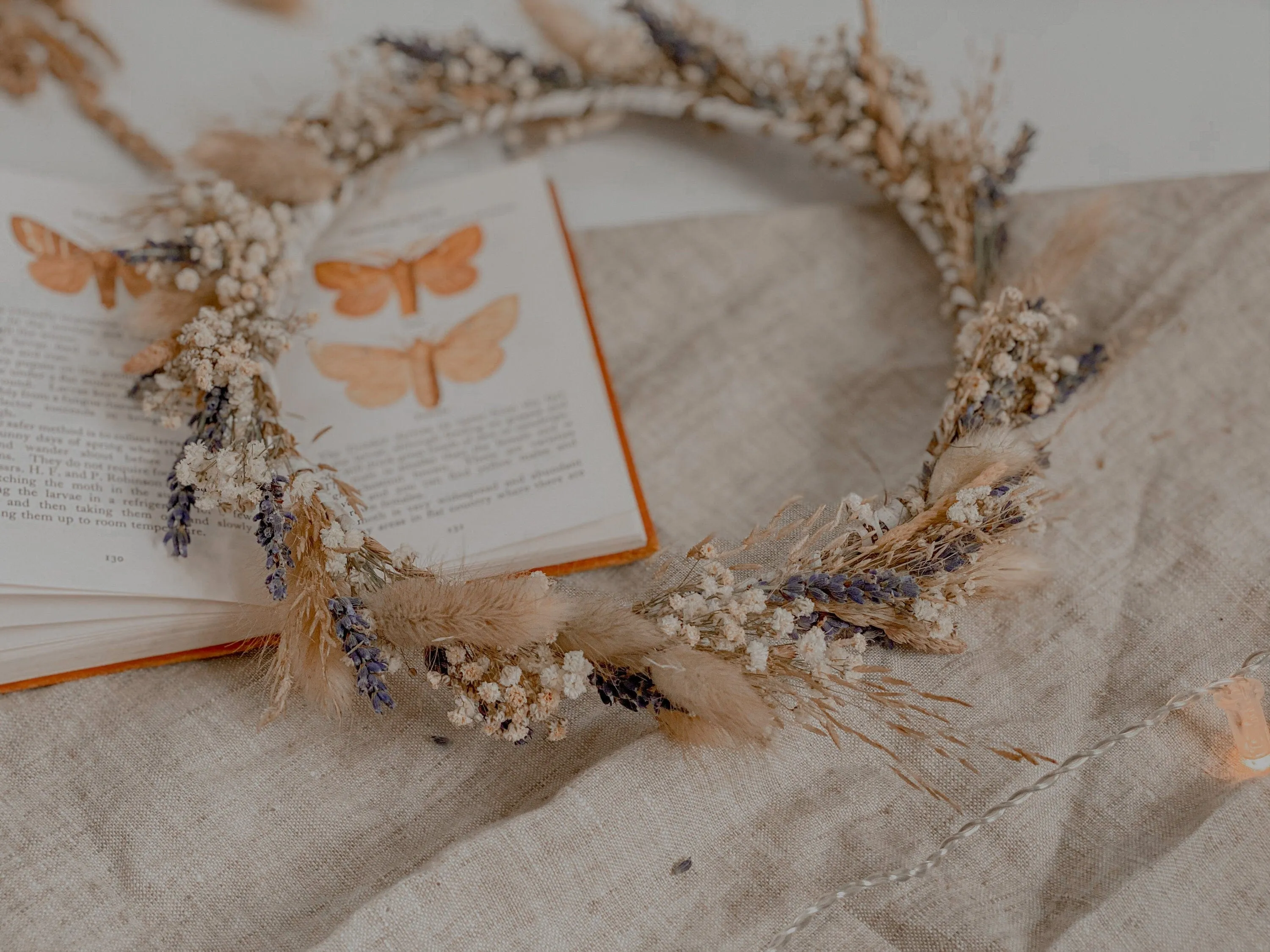 Wildflower & French Dried Lavender Bridal Crown / Lavender Crown Bunny Tails