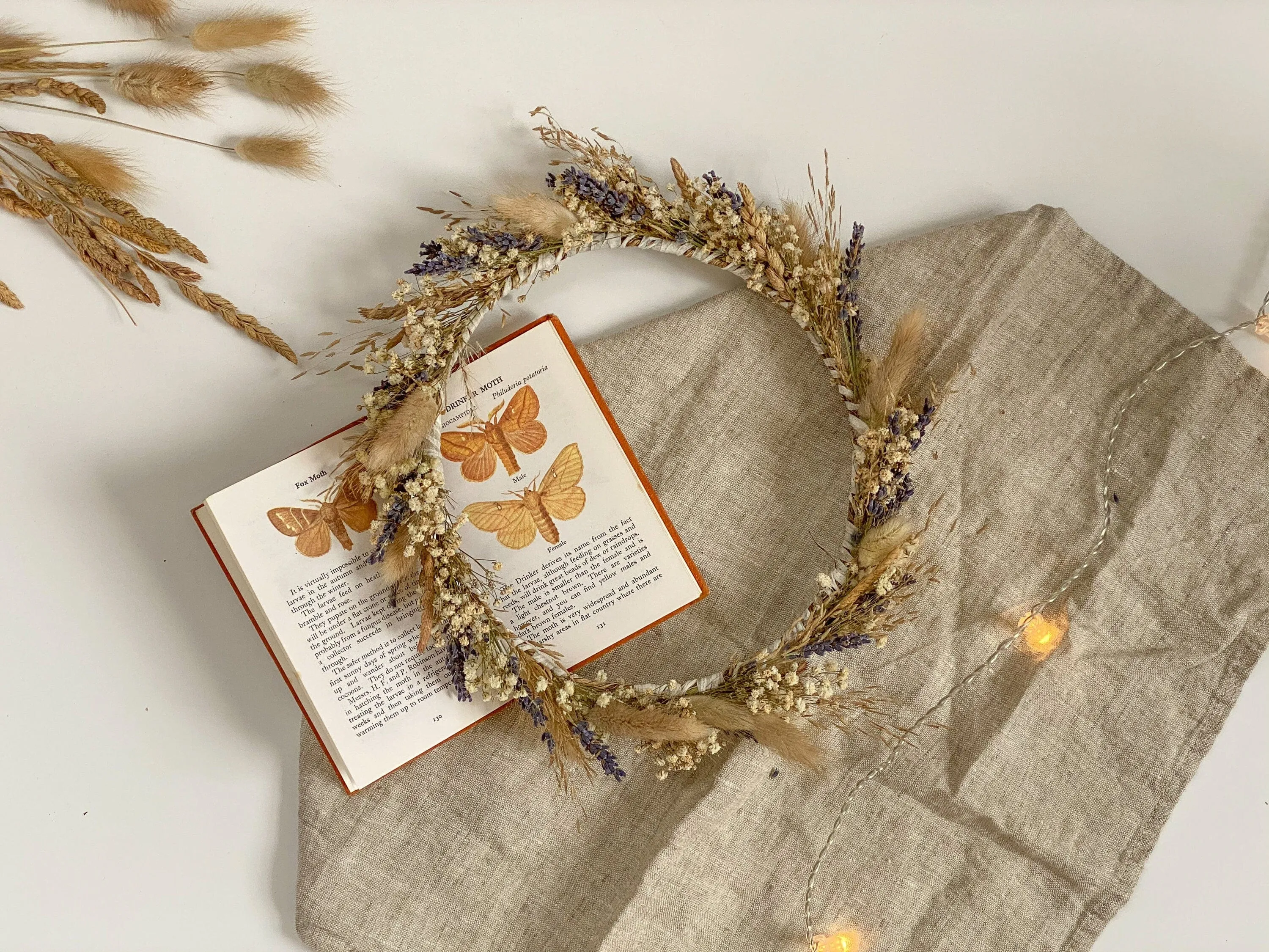 Wildflower & French Dried Lavender Bridal Crown / Lavender Crown Bunny Tails
