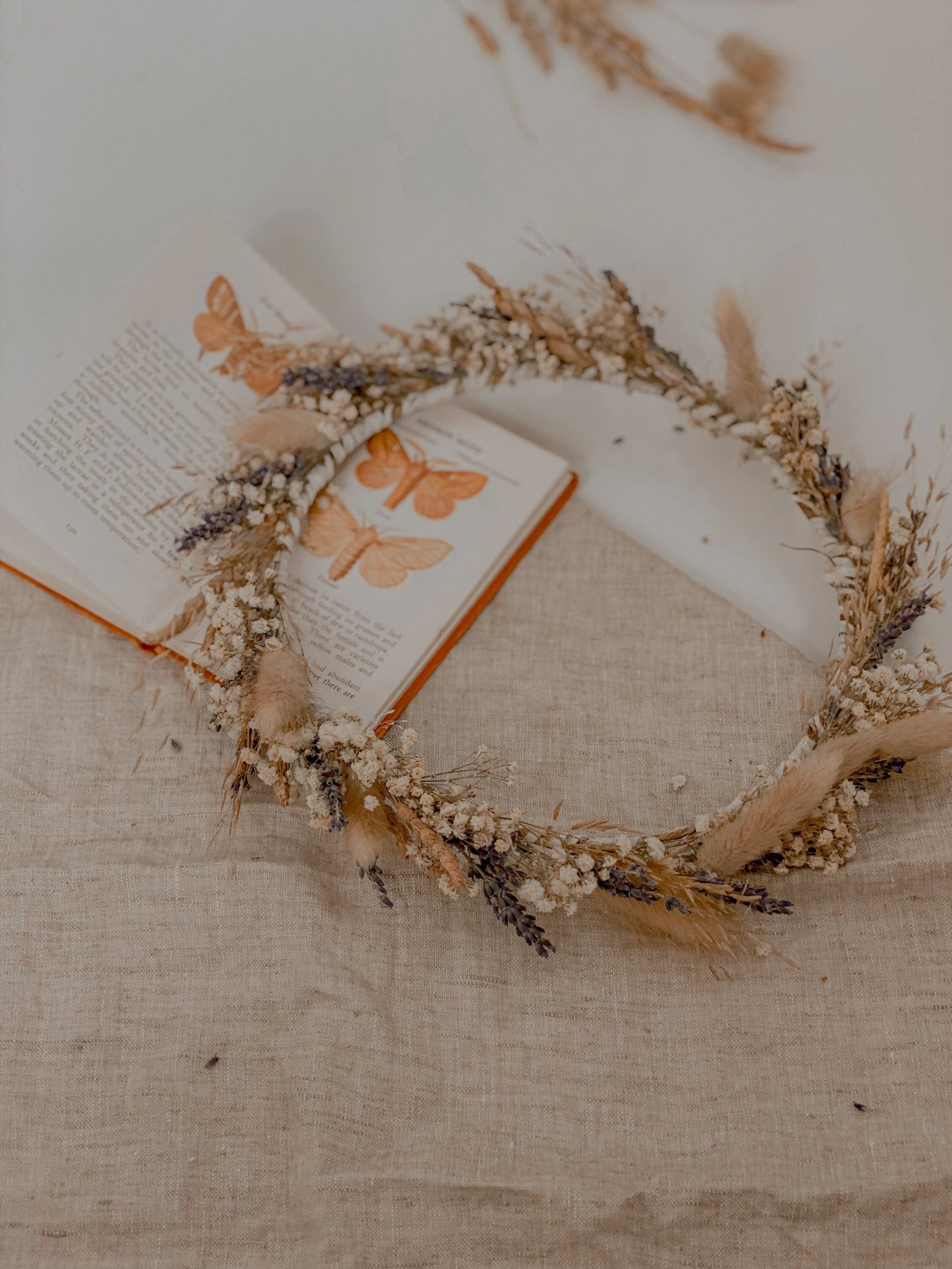 Wildflower & French Dried Lavender Bridal Crown / Lavender Crown Bunny Tails