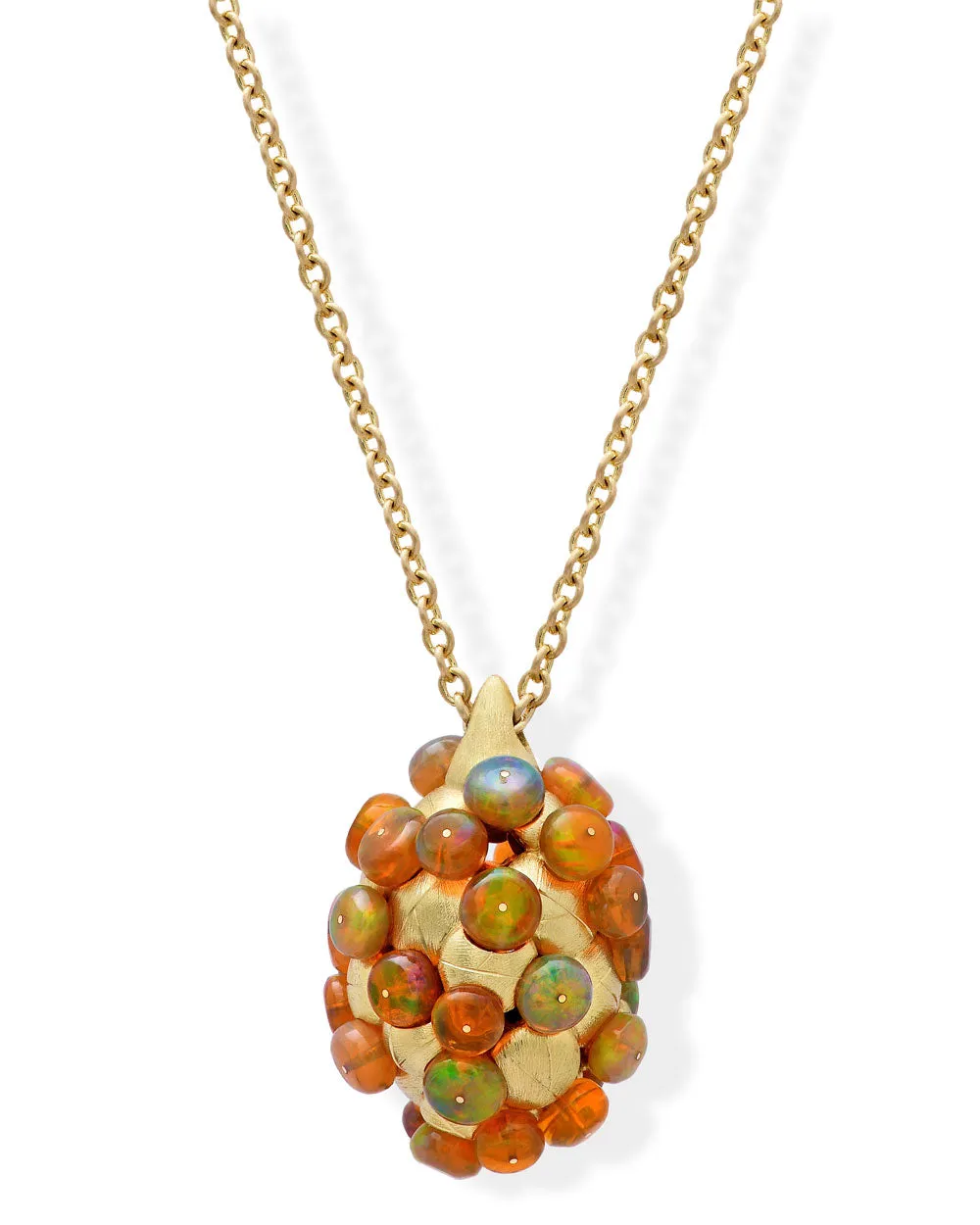 Yellow Gold Ethiopian Opal Egg Pendant Necklace